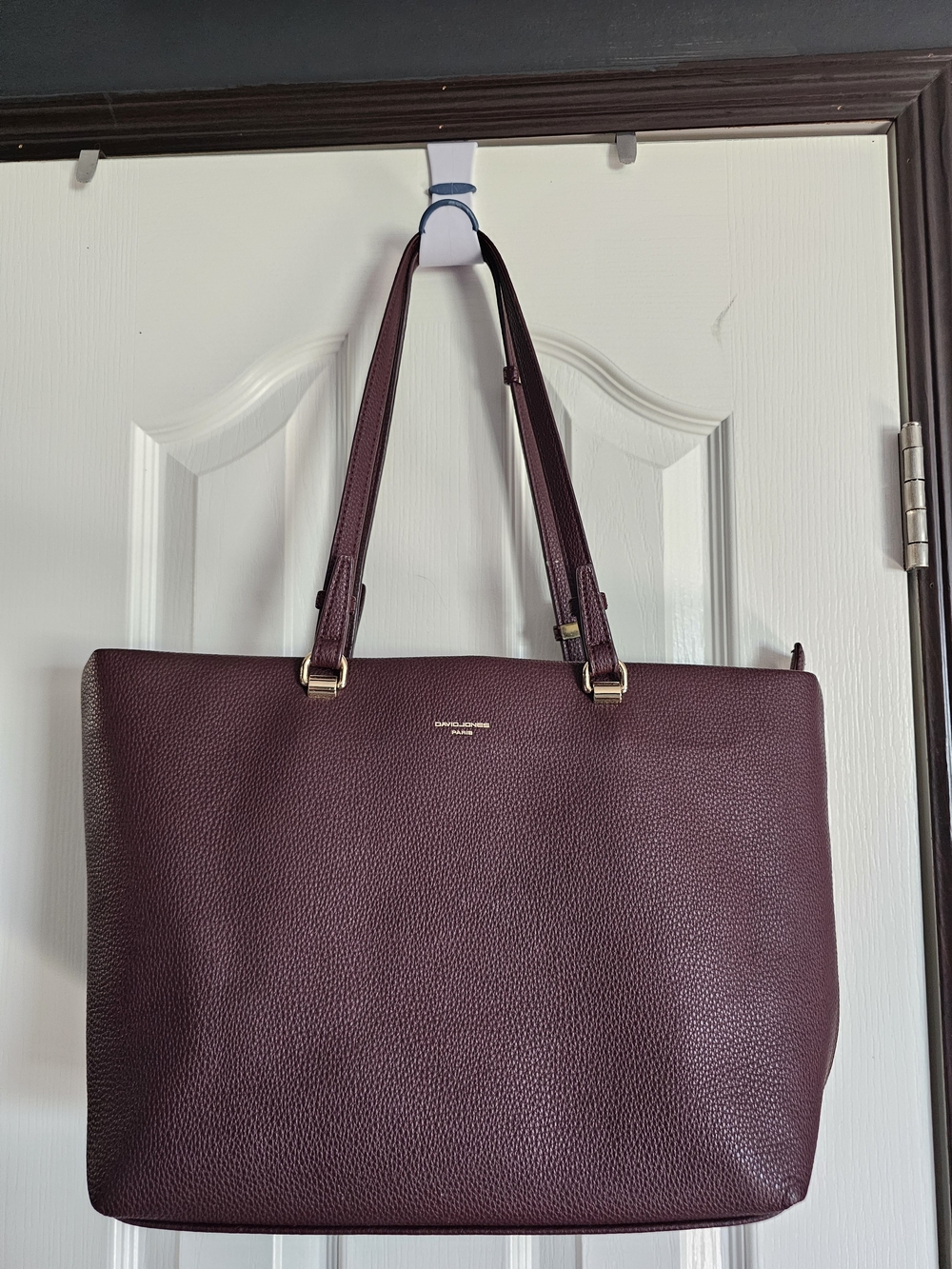 Structured Pebbled Leather Tote Purse in Deep Burgundy